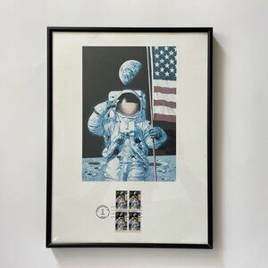 Commemorative The Apallo Eleven Moon Landing Framed Poster With Four Stamps